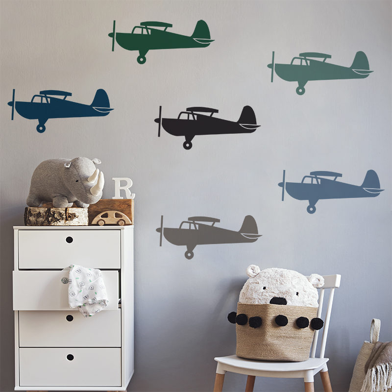 aeroplanes wall stickers in a childs bedroom