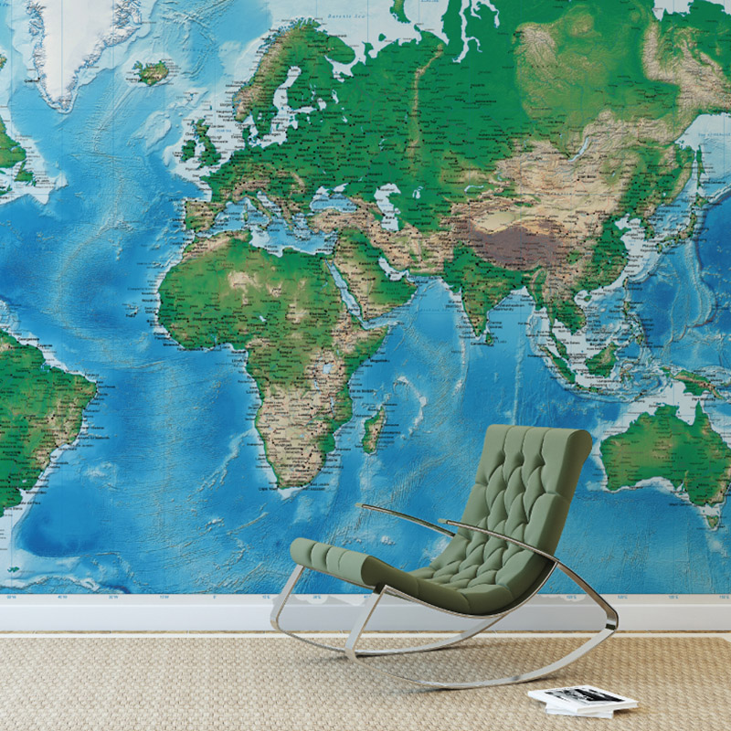 Detailed World Map mural on a wall