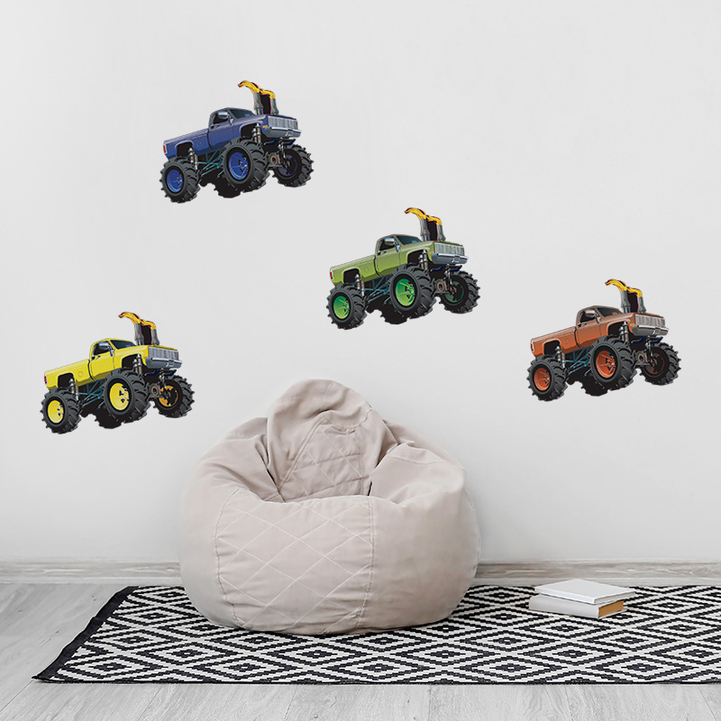 Monster Trucks wall decals on a wall