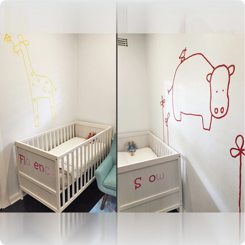 Giraffe and Hada The Hippo Removable Wall Sticker on the wall