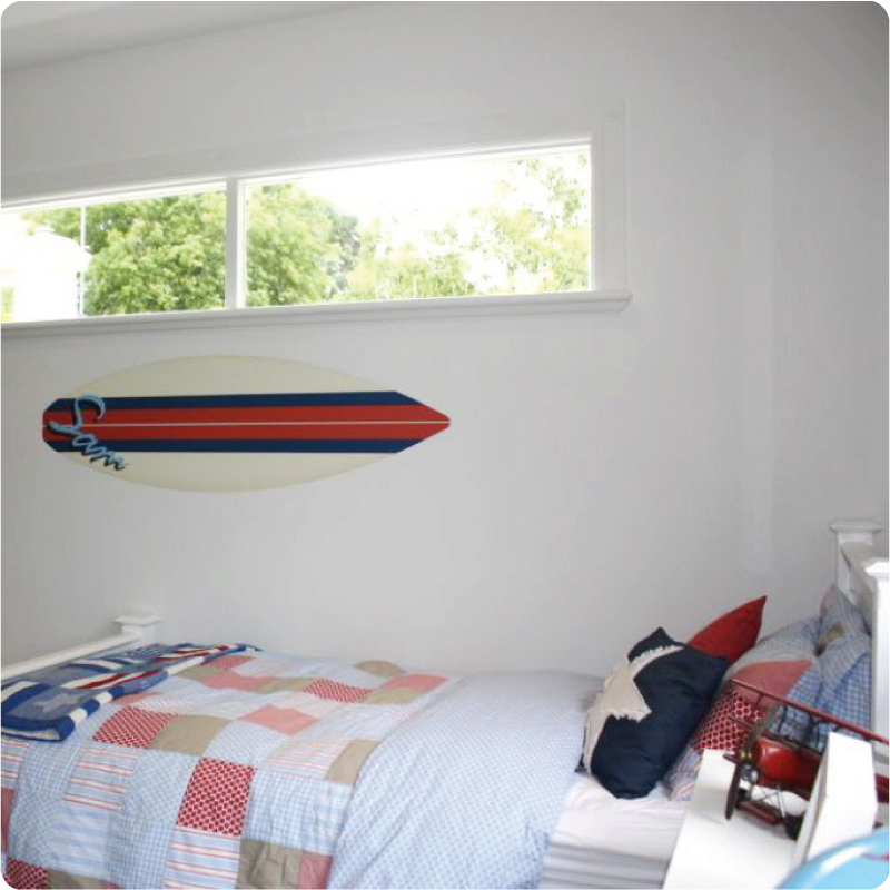 Surfboard removable Wall Stickers for boys room in red and white