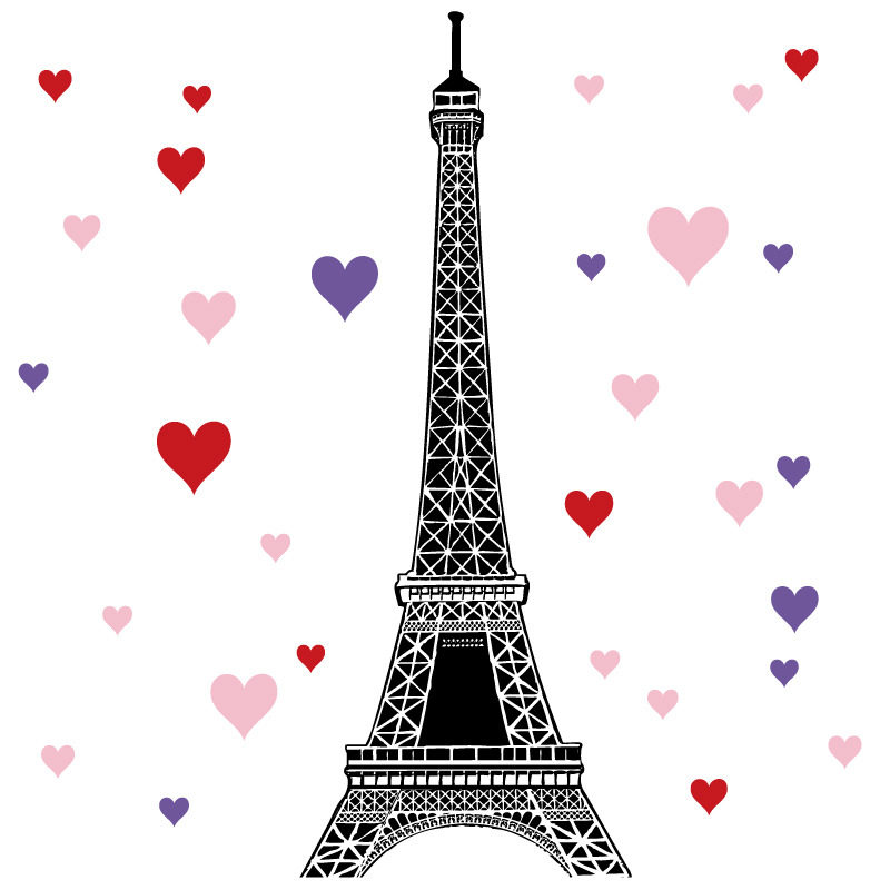 Eiffel tower with hearts removable wall sticker