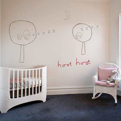 Hoot Hoot removable wall stickers by Jane Reiseger in nursery room