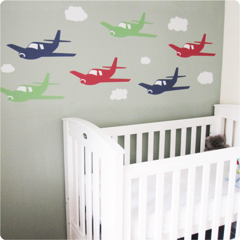 Planes removable wall decals in nursery room