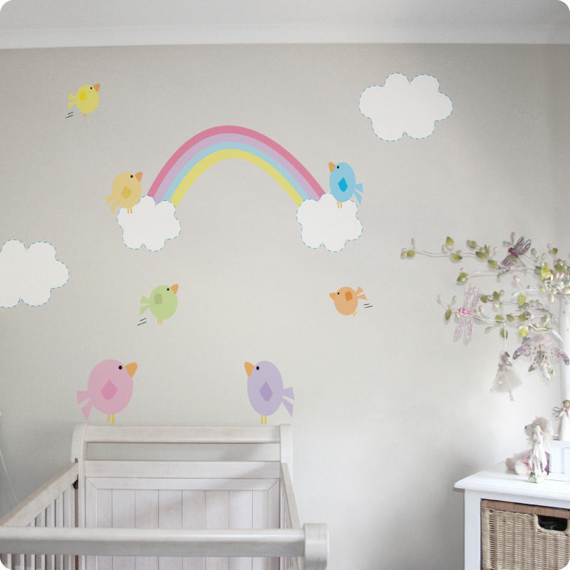 Rainbow Clouds & Birds removable wall stickers