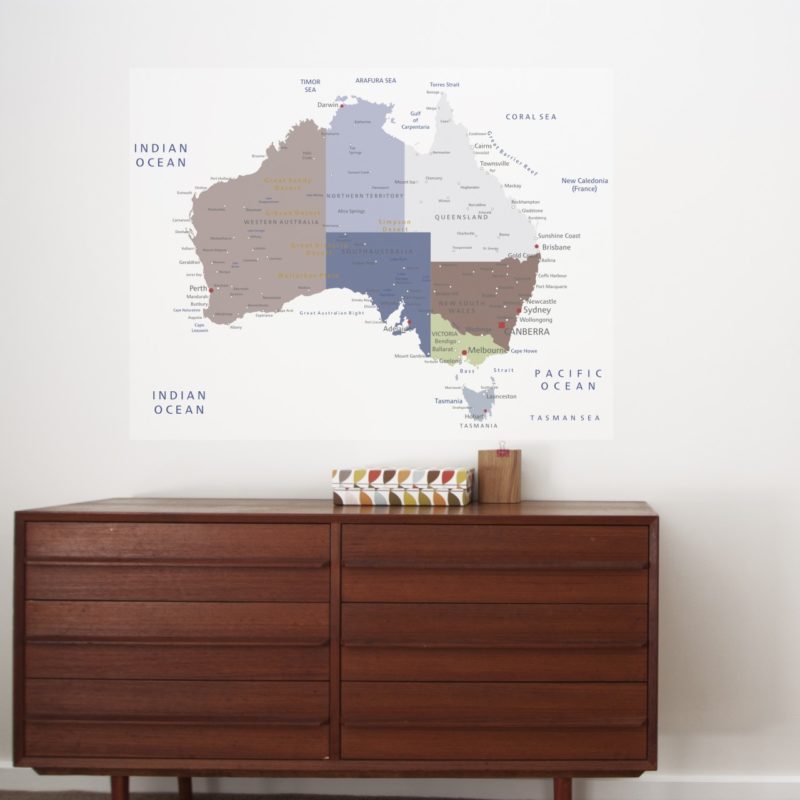 Australia Poster for boys room removable wall sticker behind a cabinet