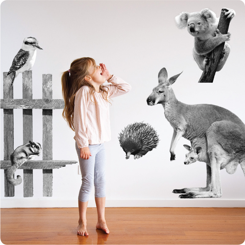 Aussie Animals removable wall stickers in black and white