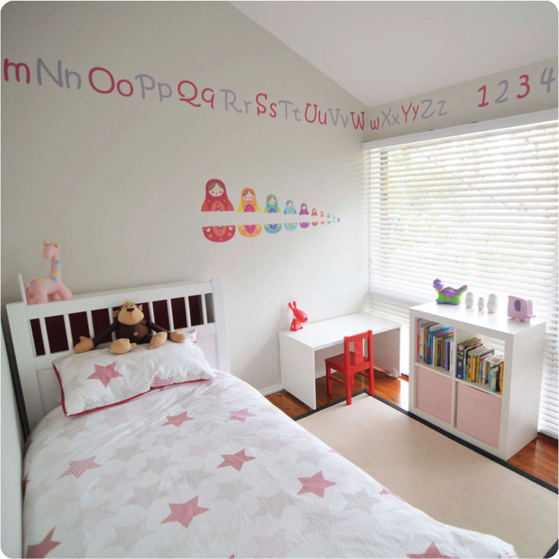 AaBbCc alphabet removable wall stickers decals in girl's room