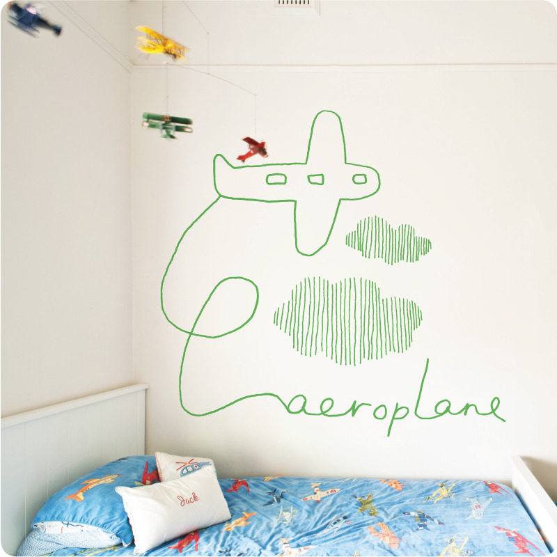 Aeroplane by Jane Reiseger removable wall stickers decals for boys room behind a bed