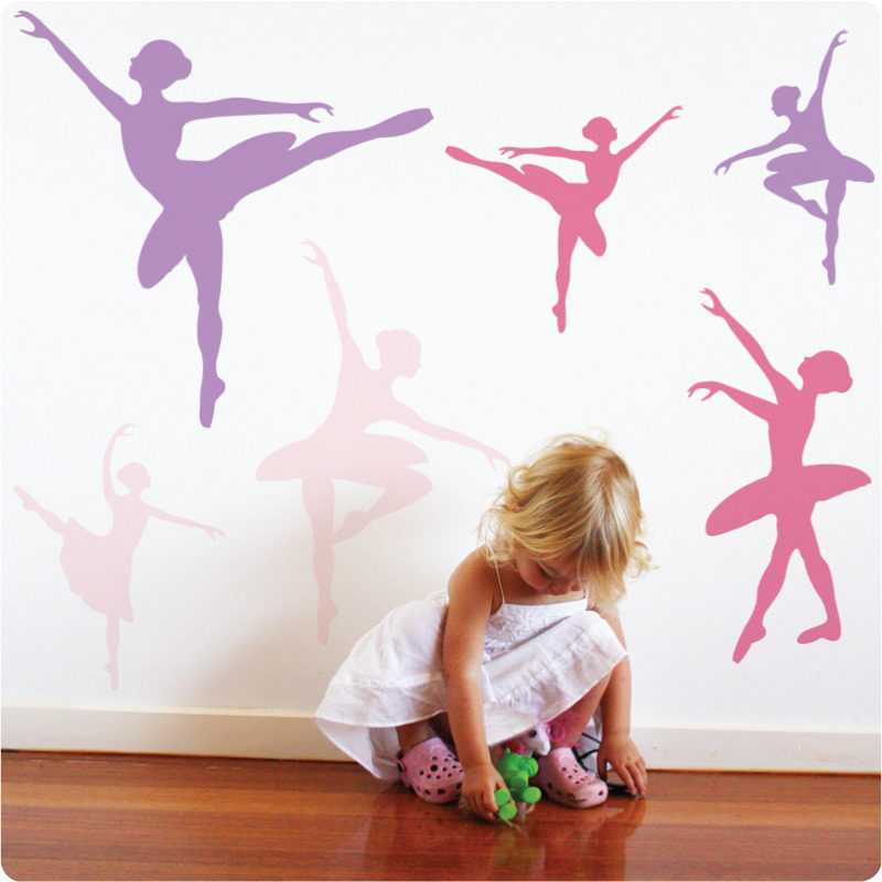 Ballet removable wall stickers with little girl playing in front