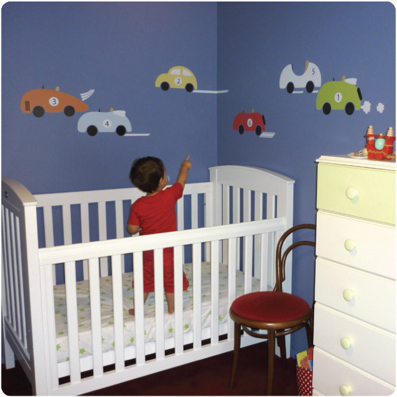 Cars removable wall stickers for boys rooms with kids playing in front