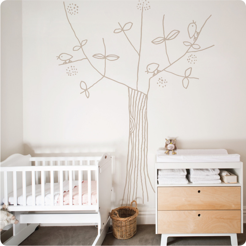 Tree and Bird removable wall stickers by Jane Reiseger in nursery room