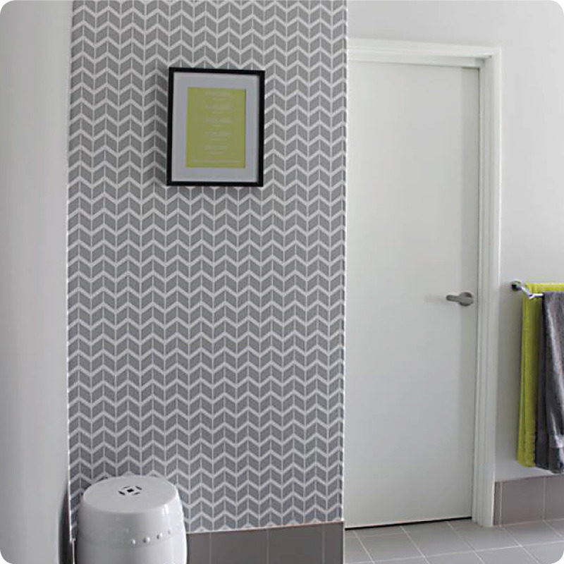 Herringbone removable wallpaper Australia Curio and Curio and frame on the wall