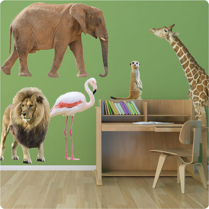 Safari Animals removable wall stickers with kid's study table in front