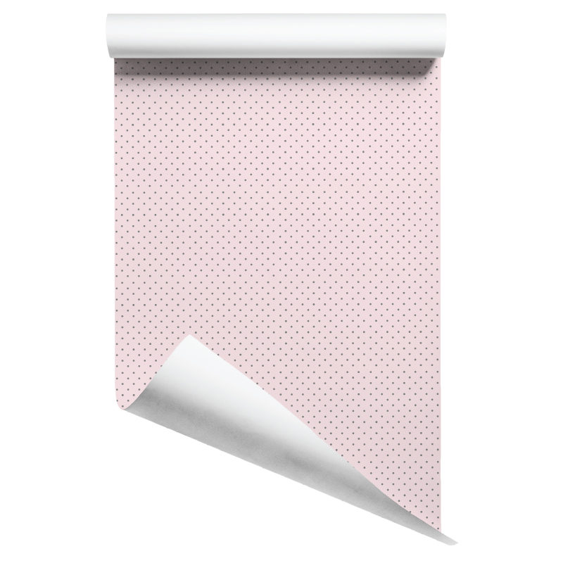 Dotty wallpaper, seen here in the colours of a pale pink background with grey dots.