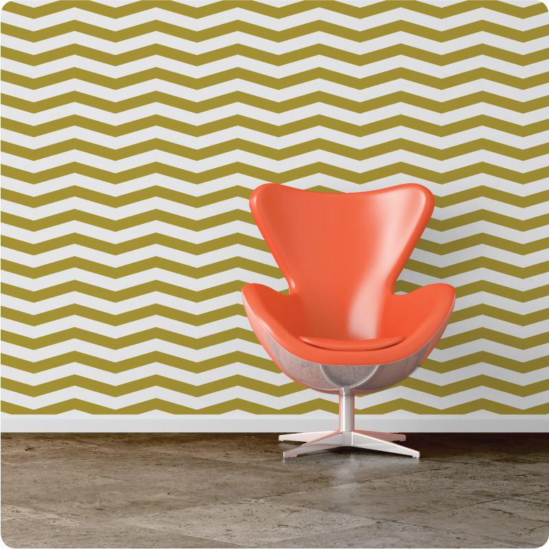 Skinny Chevron removable wallpaper Australia with chair in front