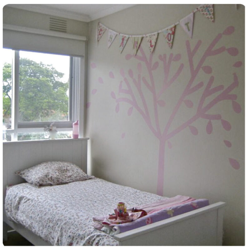Tree silhouette removable wall sticker in a bedroom