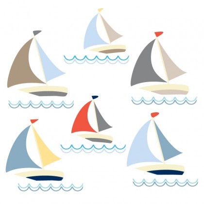 Boats removable wall sticker in bright colours facing right