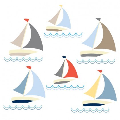 Boats removable wall sticker in bright colours facing left