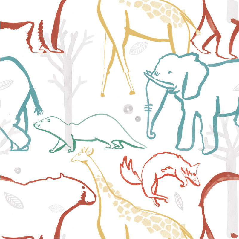 Animals removable wallpaper sample in different colours