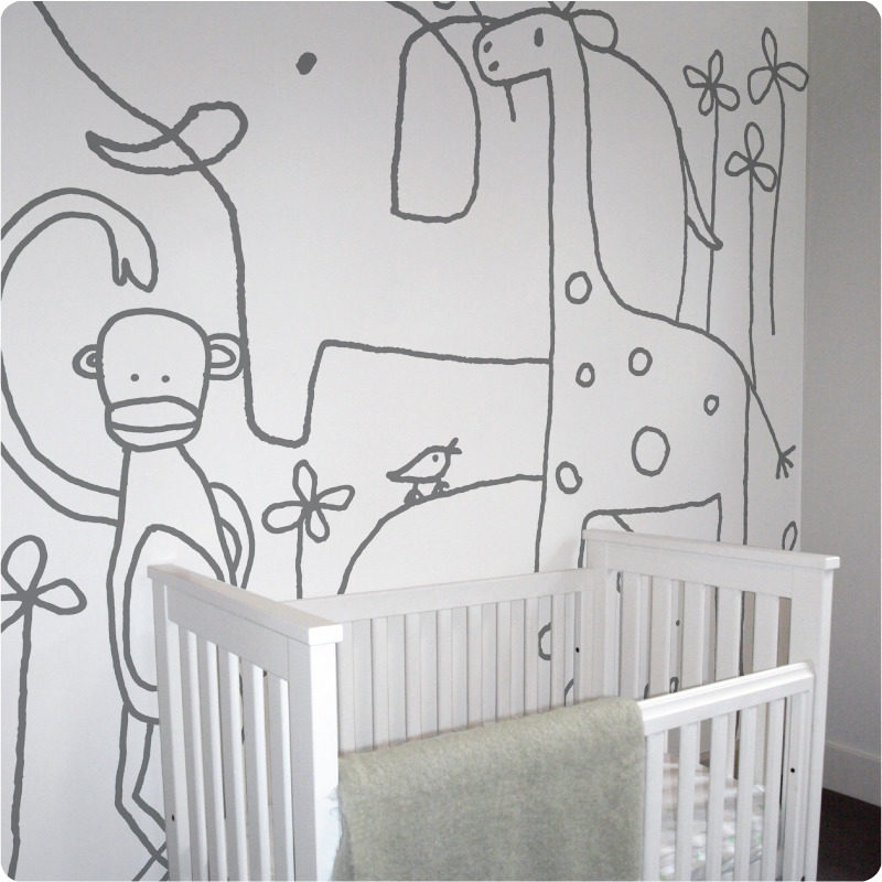 Jane Reseiger Zoo removable wall mural in nursery room with black colour