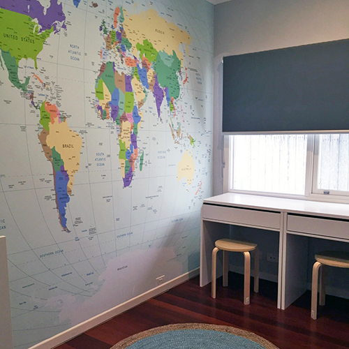 World Map removable mural in a home office