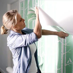 Shaynna Blaze puts up our removable Birch wallpaper designed by Ink and Spindle for a Lifestyle Home promotional video.