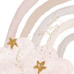 Muted Pink Rainbow with Clouds and Glitter Stars Closeup