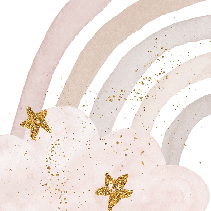 Pastel Rainbow with Clouds and Glitter Stars