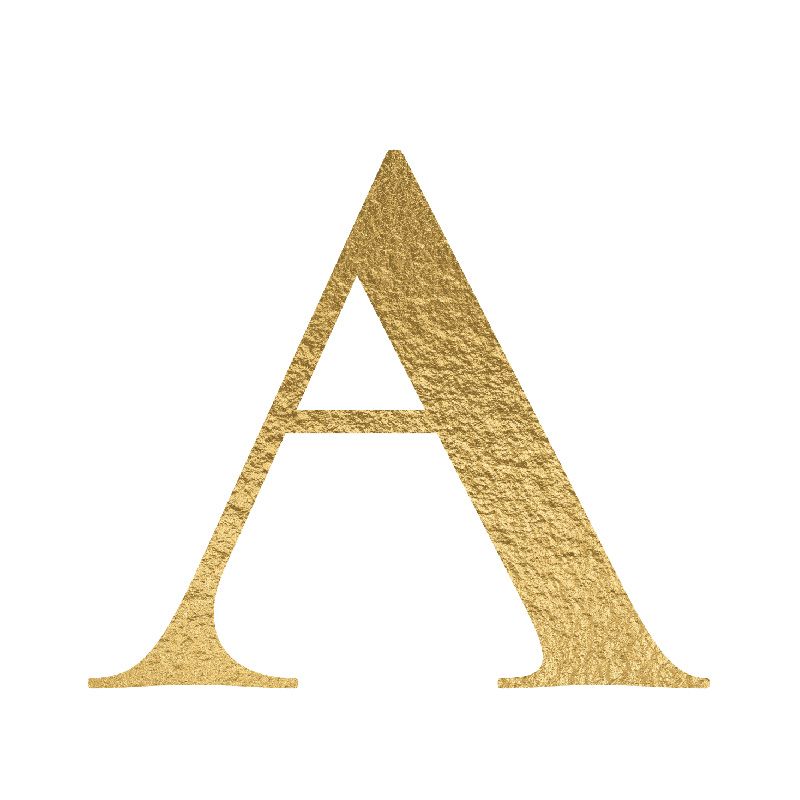 The Letter 'A' is written in capital letters in strong gold colour.