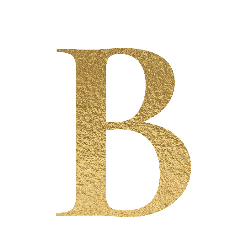 The Letter 'B' is written in capital letters in strong gold colour.