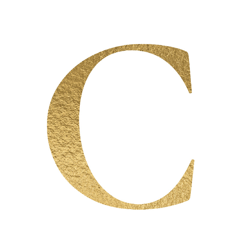 The Letter 'C' is written in capital letters in strong gold colour.