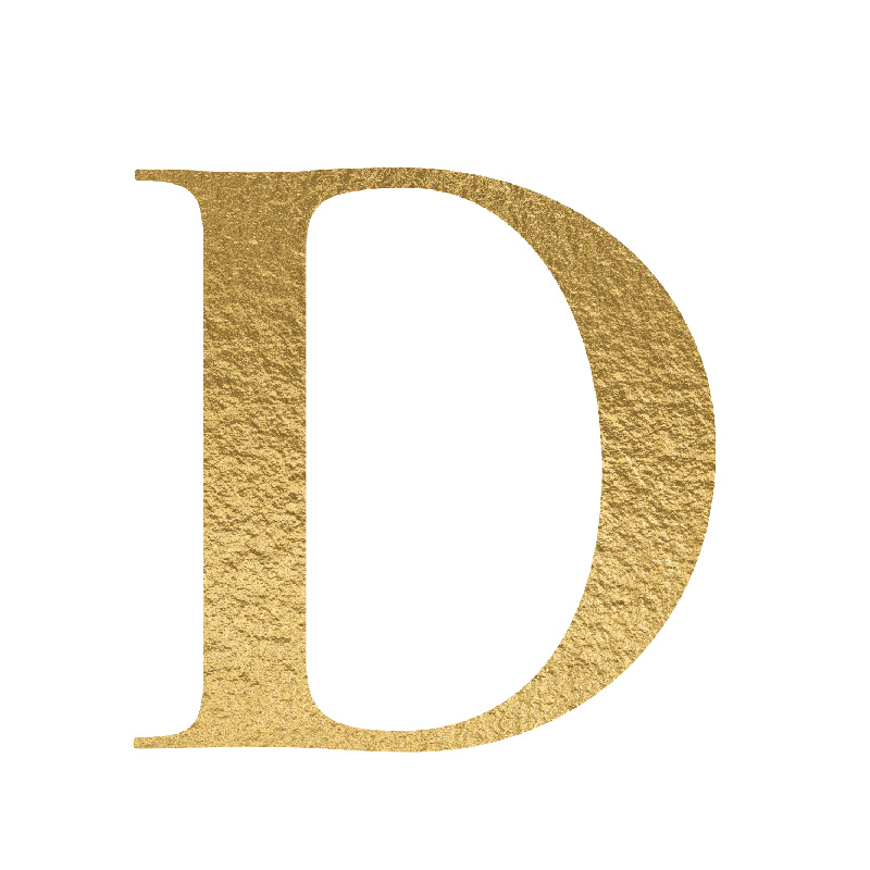 The Letter 'D' is written in capital letters in strong gold colour.