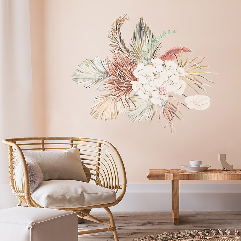 Dried Flowers Wall Sticker on a wall above a occasional chair