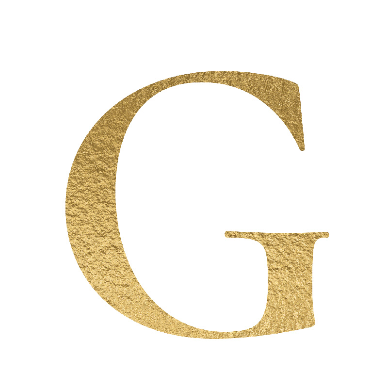 The Letter 'G' is written in capital letters in strong gold colour.