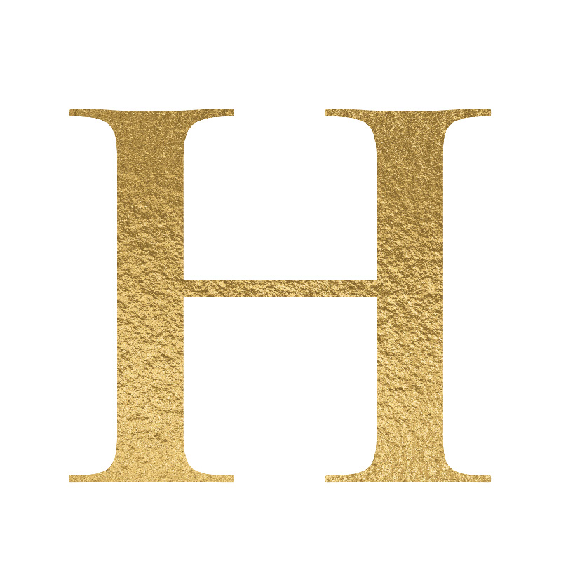 The Letter 'H' is written in capital letters in strong gold colour.