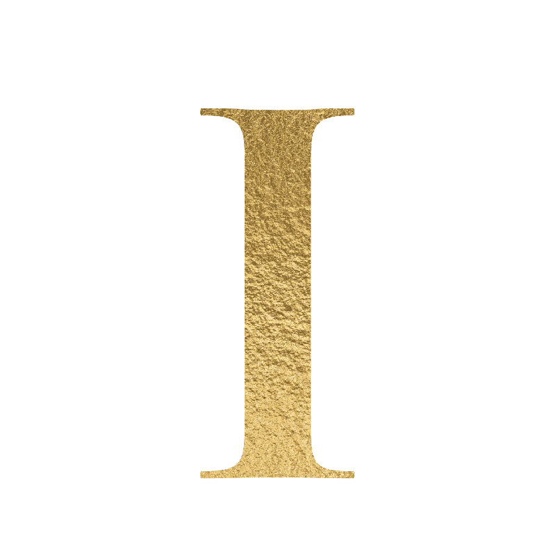 The Letter 'I' is written in capital letters in strong gold colour.