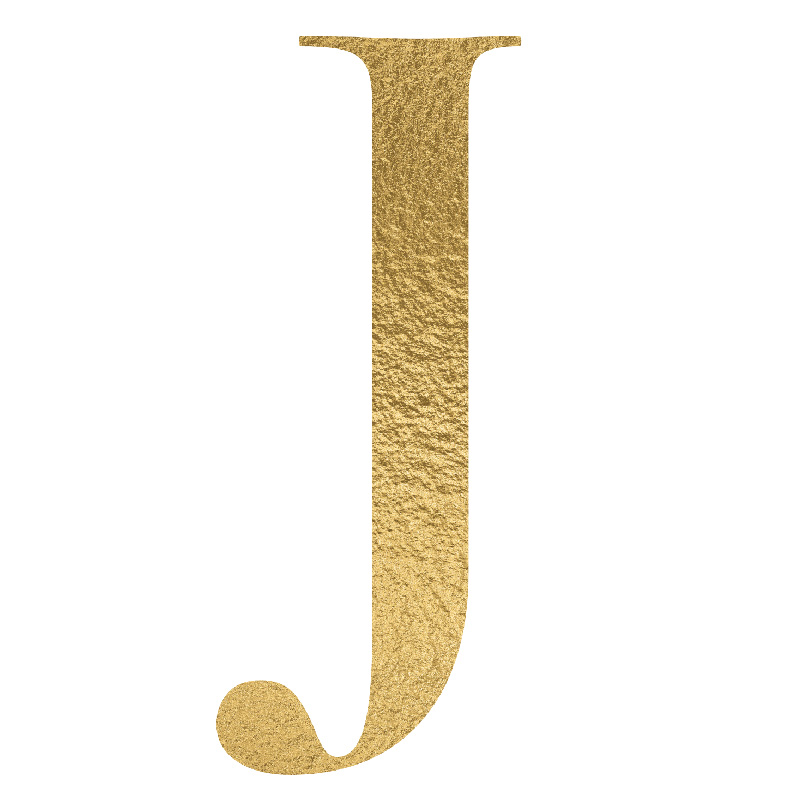 The Letter 'J' is written in capital letters in strong gold colour.