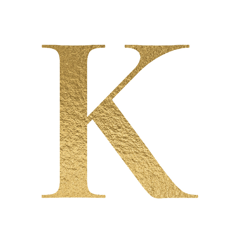 The Letter 'K' is written in capital letters in strong gold colour.