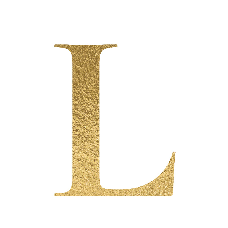 The Letter 'L' is written in capital letters in strong gold colour.