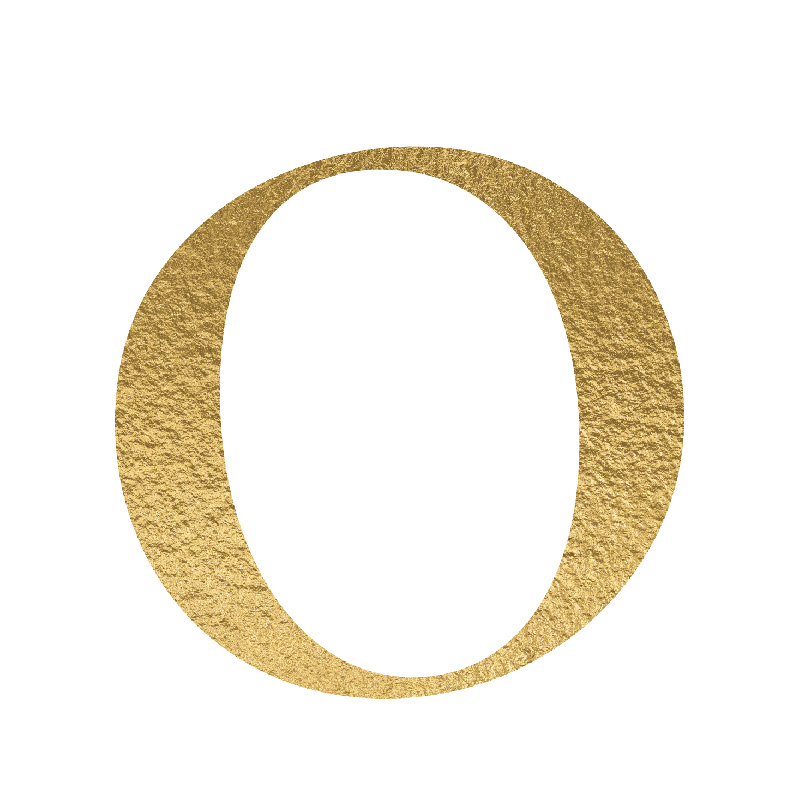 The Letter 'O' is written in capital letters in strong gold colour.