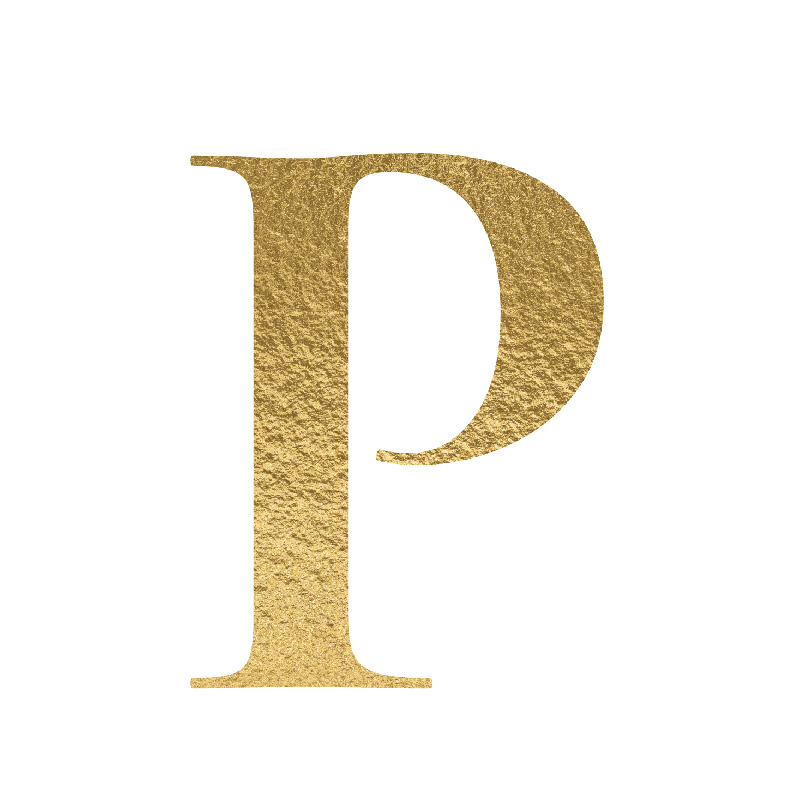 The Letter 'P' is written in capital letters in strong gold colour.