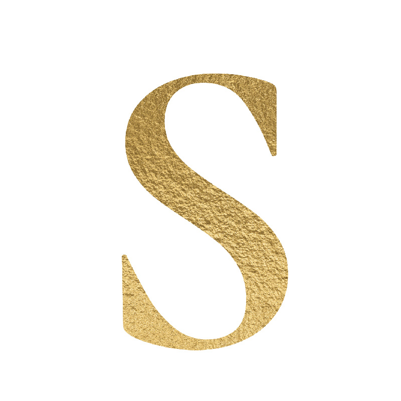 The Letter 'S' is written in capital letters in strong gold colour.