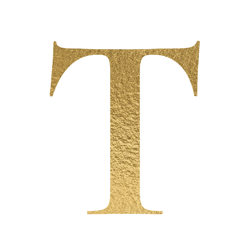 The Letter 'T' is written in capital letters in strong gold colour.
