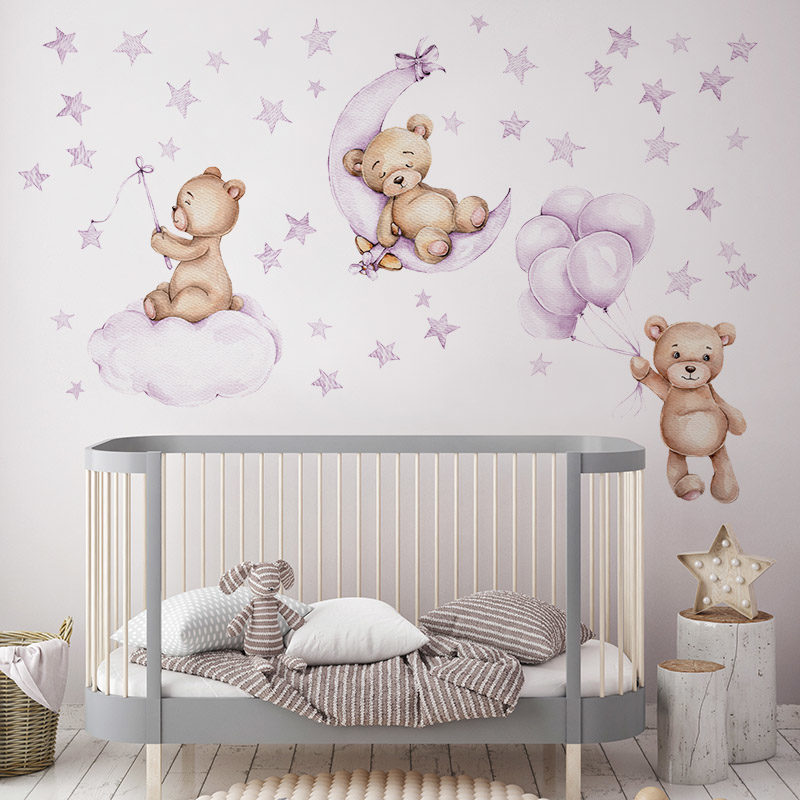 Teddy Dreams Wall Stickers Size Large above a cot