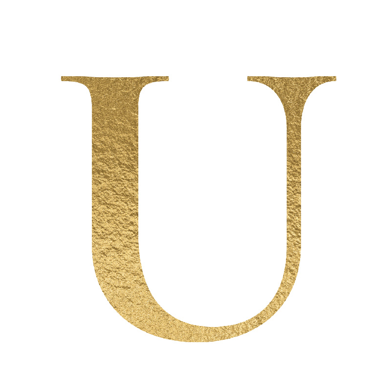 The Letter 'U' is written in capital letters in strong gold colour.