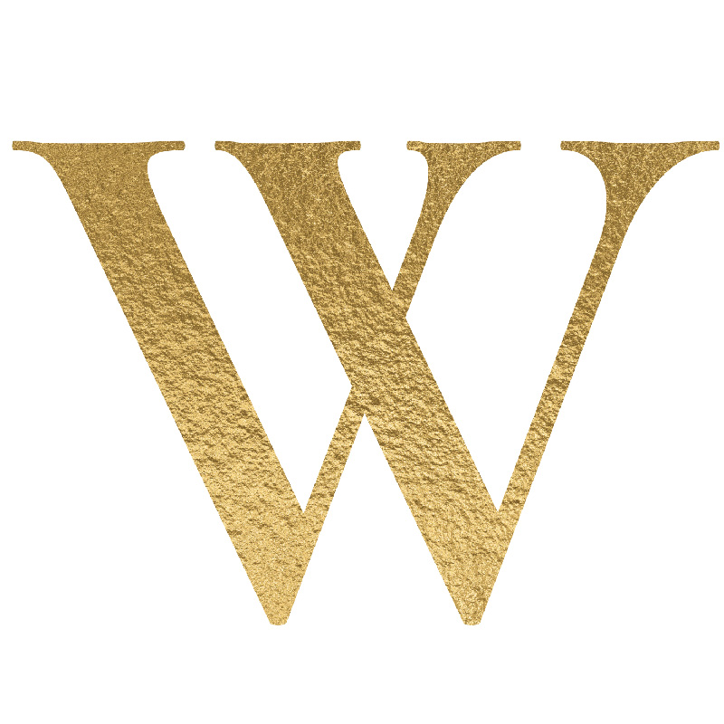 The Letter 'W' is written in capital letters in strong gold colour.