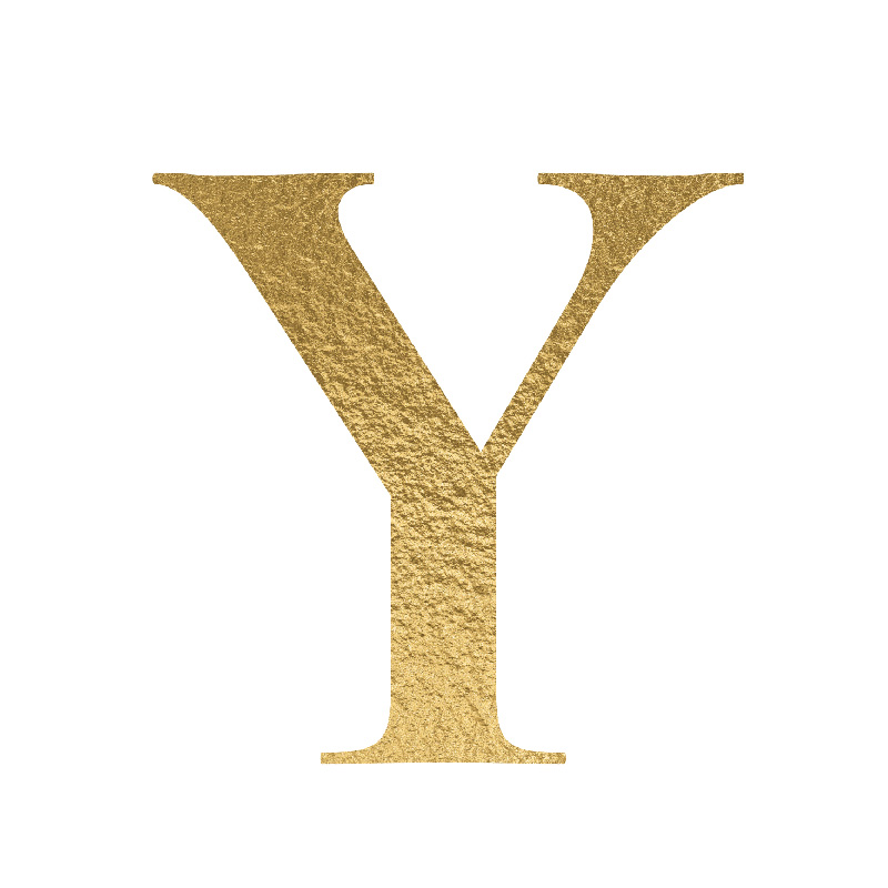 The Letter 'Y' is written in capital letters in strong gold colour.