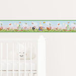 Baby room white wooden bed and cabinet decoration with frame.
