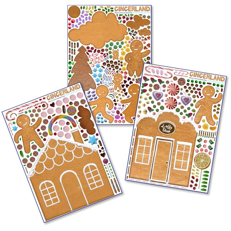 wall sticker sheets with gingerbread themed designs